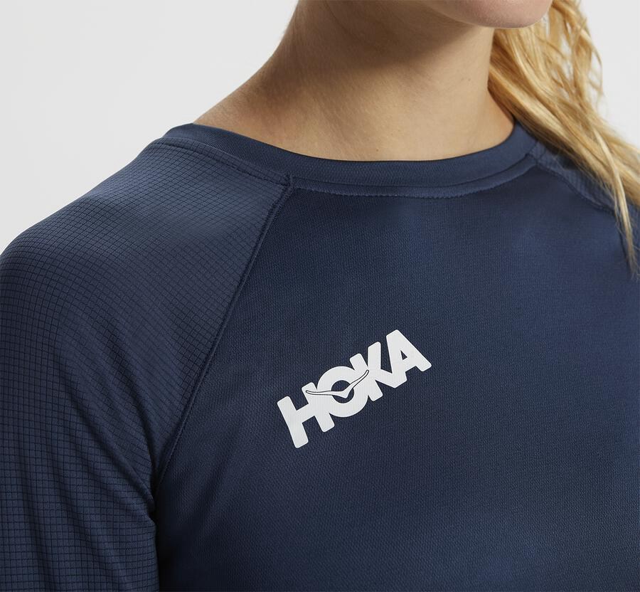 Hoka One One Tops Womens Navy - Performance 3/4 Sleeve - 78503YKPU